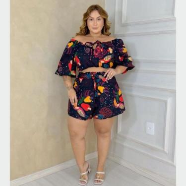 Imagem de Conjunto Feminino Short Forrado e Cropped Ciganinha Plus Size Lastex E