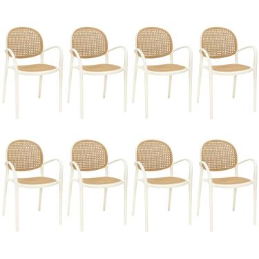 Imagem de Kit 8 Cadeiras De Jantar Roma Com Braço Para Sala E Cozinha - Bege