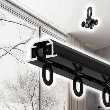 Imagem de Kit De Trilho De Teto De Liga De Alumínio Blackout Para Sala De Estar/quarto De Cama, Trilho De Cortina Deslizante Oculto Embutido, Suporte De Hastes De Cortina Embutidas, Black, 1.4m(4.5ft)