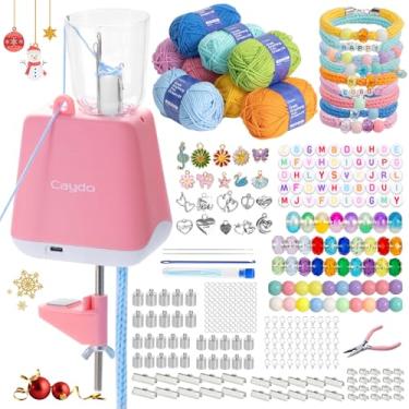 Imagem de Caydo Kit de pulseira iCord para iniciantes, máquina de tricô elétrica i-Cord, fios de tricô automáticos para i-cordões, 352 peças de acessórios para fazer pulseiras, kit de tricô DIY eficiente para