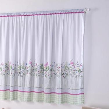 Imagem de Cortina Infantil, Poliéster 300 Fios, Estampa Digital, Branca com Detalhes, 2,00x1,50m, para Varão Simples (Jardins)