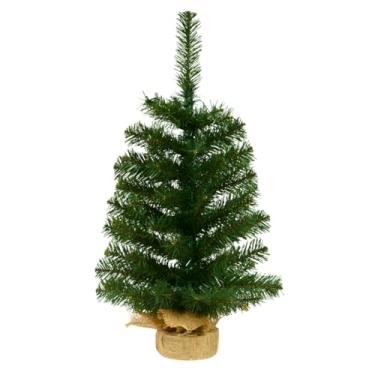 Imagem de Árvore Natal 60 cm Verde Artificial Tradicional 68 Galhos Base Juta Mini Pinheiro Pequeno Decorativo Florarte