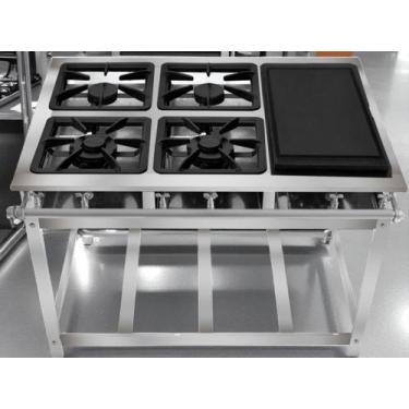 Imagem de Fogão Industrial 4 Bocas com Chapa P5 em Aço Inox Leona - Mr Fogões