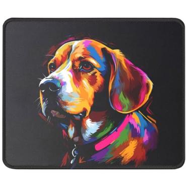 Imagem de Tapete de rato colorido Beagle Pop Art para amantes de cães, tapete de rato de arte vibrante para animais de estimação com base de borracha antiderrapante e bordas costuradas 24 x 19 cm, presente
