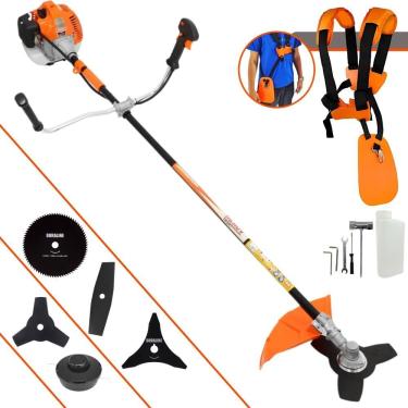 Imagem de Roçadeira Profissional Lateral Vulcan Vr520h À Gasolina 52cc 2,5hp 2t + Faca 2 Pontas 330mm + Faca 80 Dentes 255mm + Es