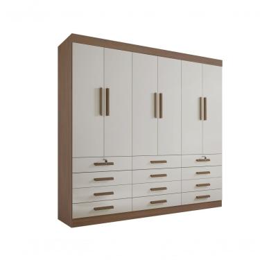 Imagem de Guarda Roupa Casal 6 Portas 12 Gavetas Com Pés Mônaco Plus D' Doro Castanho/off White