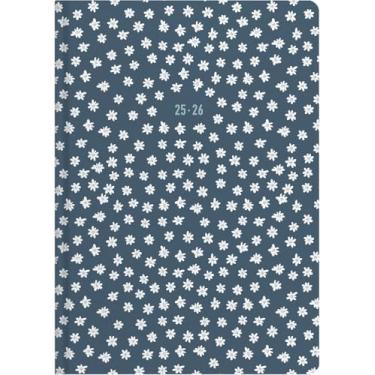 Imagem de Letts of London® Agenda semanal/mensal Daisies Academic, de agosto de 2025 a julho de 2026, semana para visualização, encadernação costurada, multilíngue, tamanho A6, 15 cm x 10,5 cm, azul (C031868-26