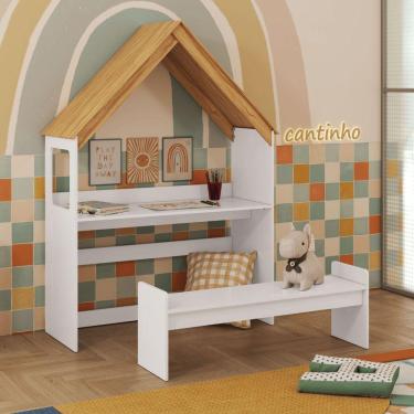 Imagem de Escrivaninha Casinha Com Banco Infantil Montessoriana 100% Mdf
