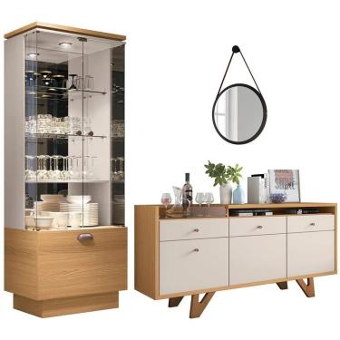Imagem de Cristaleira Aruan Buffet Ellora E Espelho Adnet 54cm H01 Off White-cinamomo - Mpozenato