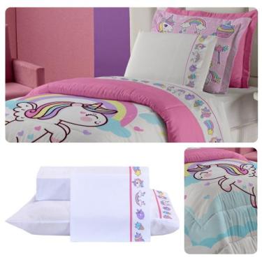 Imagem de Edredom Infantil Solteiro Dupla Face Percal Peletizado 300 Fios 03 Peç
