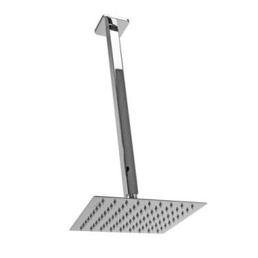 Imagem de Ducha Inox Slim Quadrado 20x20 Com Braço Suporte Teto 40 Cm - AMG Meta