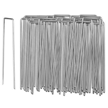 Imagem de Pacote com 150 grampos galvanizados para paisagem, estacas resistentes em forma de U de 15 cm, estacas de jardim de tecido de gramado para proteção de paisagismo, tubos de irrigação, cercas (pacote