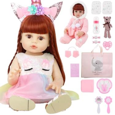 Imagem de Boneca reborn sabe cantar, Bebe reborn realista, Conjunto de 20 peças, Sacolas de presente e toalhas de banho são fornecidas, Presentes adequados para meninas de 3 anos ou mais,55 cm
