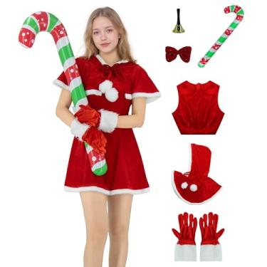 Imagem de Lcaughsy Vestido feminino de Natal, roupa de Papai Noel, mini vestido com cinto de Papai Noel, festa de Natal, cosplay, Vermelho, P
