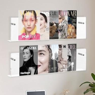 Imagem de ZQDQIUQIU Pacote com 2 porta-revistas de acrílico, prateleira flutuante de parede para sala de espera, sala de estar, escritório, casa (transparente, 40,6 cm)