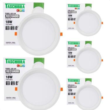 Imagem de Kit 5 Painel De Led Redondo Embutir Recuado 18w Bivolt Taschibra 6500k Frio