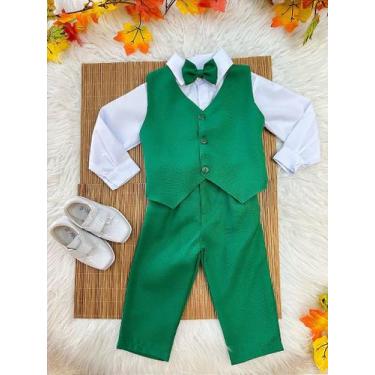 Imagem de Conjunto Infantil Camisa Branca, Calça, Colete e Gravata Verde para Fe