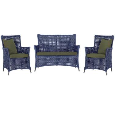 Imagem de Jogo Sofá E 2 Poltronas Igapó Alumínio Preta E13 Trama Azul