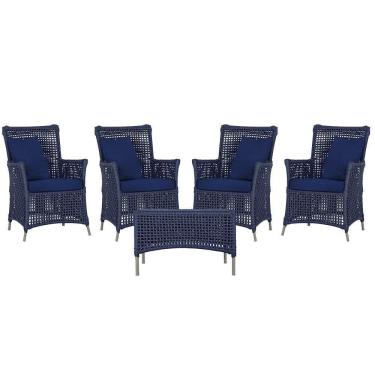 Imagem de 4 Poltronas E 1 Mesa Igapó Alumínio Fendi Corda Náutica E10 Azul
