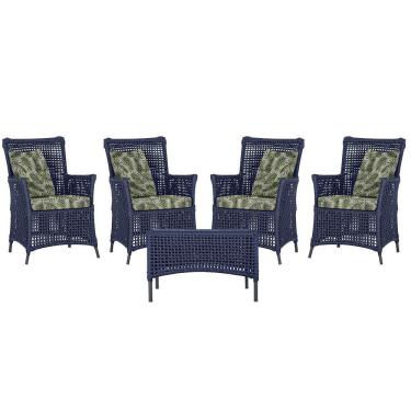 Imagem de 4 Poltronas E 1 Mesa Igapó Alumínio Preta Corda Náutica E5 Azul