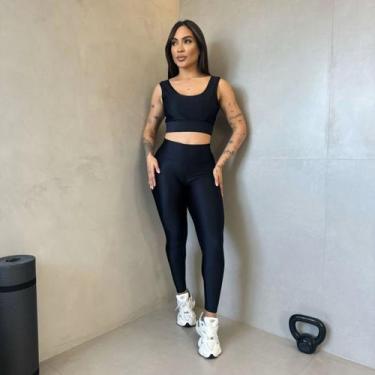 Imagem de Conjunto Feminino Academia Fitness Cirrê 3D Canelado Top com Bojo + Le
