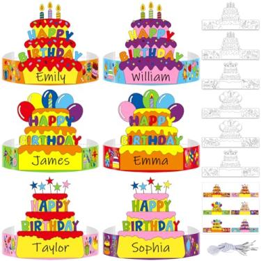 Imagem de 24 Sets Happy Birthday Paper Headbands Craft Kits for Kids Color Your Own Birthday Paper Hats DIY Colorful Crowns with Elastic Band for Teachers Students School Classroom Party Activity Supplies