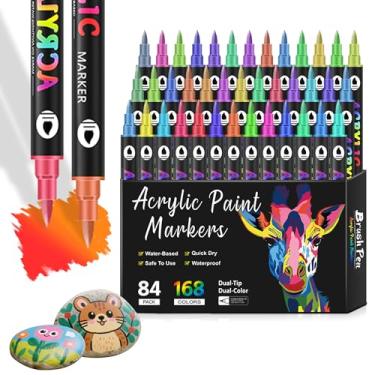 Imagem de YV-cozx 168 marcadores de tinta acrílica de ponta dupla, canetas de tinta acrílica de duas cores para pintura rupestre, cerâmica, pedra, madeira, tela, pedra, materiais de arte DIY