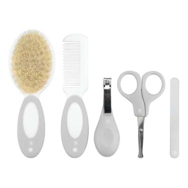 Imagem de Kit de higiene para bebês e crianças com 5 peças e escova com cerdas naturais Cinza