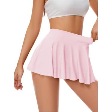 Imagem de Kepblom Saia Rave Feminina - Micro Saia Sexy Plissada Mini Saia para Festival, Festa, Praia, rosa, M