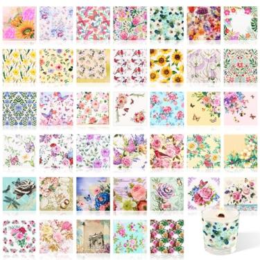 Imagem de Pacote com 80 guardanapos florais variados, 40 estilos, guardanapos decorativos de decoupage, papel floral para coquetel, 33 cm, para aniversário, faça você mesmo, artesanato, festa de casamento