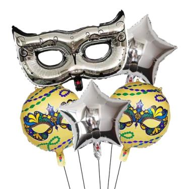 Imagem de 5 peças de balões dourados para festa temática de baile de máscaras de carnaval de aniversário (prata)