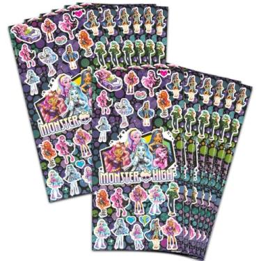 Imagem de Pacote de lembrancinhas de festa Monster High para meninos e meninas ~ Pacote com 12 folhas de adesivos Monster High para festas de aniversário de crianças | Conjunto de artigos de festa Monster High