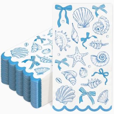Imagem de FYSUIMU Guardanapo descartável de papel recortado com arco oceano, 50 peças, laço azul, estrela-do-mar, jantar, guardanapos de mão para verão, aniversário, chá de bebê, artigos de festa, decoração de