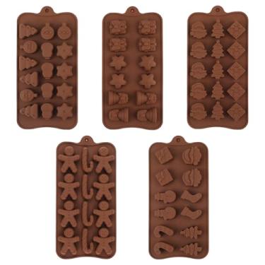 Imagem de 5 moldes de silicone de Natal, árvore de Natal, pão de gengibre, homem, sino de bengala, forma de Papai Noel, moldes de chocolate de Natal, bandejas de doces para festa faça você mesmo, bolo, feito à