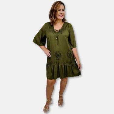 Imagem de Vestido Curto Indiano Manga Curta com Bordados Plus Size - Sarat Moda 