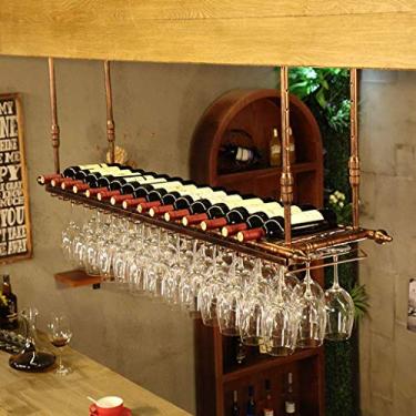 Imagem de Prateleiras de vinho para decoração de teto, suporte de garrafa de vinho vintage, altura ajustável, cálice de metal - Rack universal
