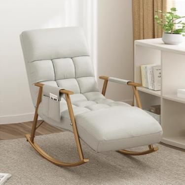 Imagem de FENOKD Cadeira de balanço estofada moderna com encosto de cabeça grosso e bolsos laterais Cadeira basculante confortável para berçário, sala de estar, sala de aula, quarto e varanda (cinza 60 x 96 x