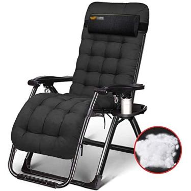 Imagem de Espreguiçadeira de jardim, cadeiras de pátio grandes reclináveis para pessoas pesadas ao ar livre, praia, gramado, acampamento, portátil, cadeira dobrável com almofadas, suporte de 200 kg (cor, preta
