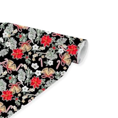 Imagem de TNT Estampado Natal Decoração 1,40 x 5 Metros Mesa Parede (Flores Preta)