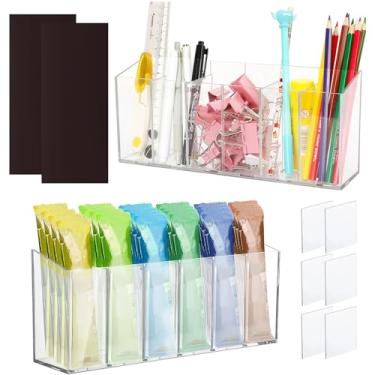 Imagem de Vurlexat Pacote com 2 organizadores de bebidas com divisor e compartimento removíveis, organizadores de recipientes de água montáveis com 6 adesivos e 2 adesivos magnéticos para pacotes de água em pó