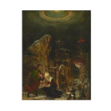 Imagem de Pôster de parede Albrecht Altdorfer Birth of Christ Giclee impressões em tela Albrecht Altdorfer decoração de parede para sala de estar quarto banheiro decoração de casa 90 x 70 cm (88.9x71.1 cm