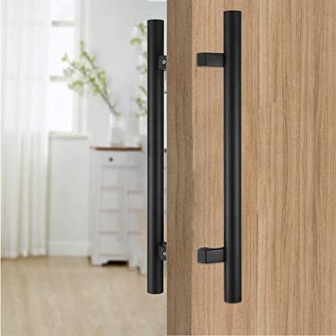 Imagem de Puxador de porta de celeiro de entrada em forma redonda, alça resistente em forma de H empurrar/puxar, suporte sólido de dupla face para vidro de chuveiro (tamanho: 120 cm/47 pol. -90 cm)