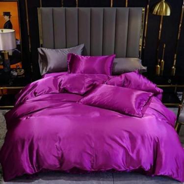 Imagem de Jogo De Cama Casal Comum Cetim Toque De Seda 7 Peças Roxo - Casa Da Fa