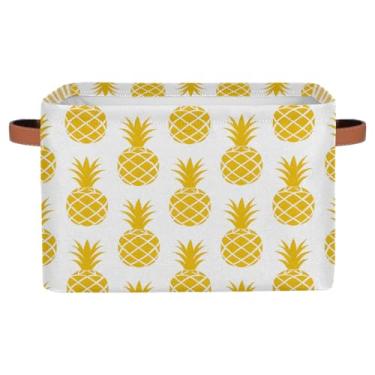Imagem de Cestas de armazenamento pequenas, abacaxi, frutas, amarelas, fofas, com alças, caixas de armazenamento de brinquedos de tecido dobrável para berçário, sala de estar, quarto, prateleiras, roupas, caixa