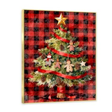 Imagem de NHLDZYH Moldura dourada. Quadro de Natal vintage - estilo americano rústico com fundo de quadros vermelho e preto - decoração aconchegante e tradicional - tela para sala de estar. A42. 60x80cm