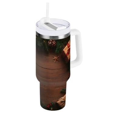 Imagem de KEEPREAL Copo de galhos de árvore de Natal de 850 g com alça, garrafa de água esportiva isolada com tampa e canudo, caneca de café de viagem de aço inoxidável térmico #555