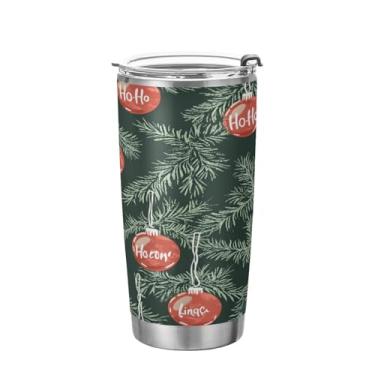 Imagem de ATTX Copo de galhos de árvore de Natal com tampa e canudo, garrafa de viagem de parede dupla de aço inoxidável com isolamento a vácuo de 600 ml para café e gelo #881