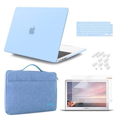 Imagem de iCasso Capa compatível com MacBook Air de 13,6 polegadas versão 2023 2022 M2 A2681, capa de plástico rígido, manga, protetor de tela, capa de teclado e plugue de poeira - azul serenity