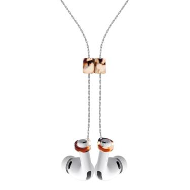 Imagem de Alça magnética antiperda para AirPods Pro 2/1, AirPods 4/3/2/1 – Colar premium ultraleve com fecho magnético instantâneo e alças de silicone (corrente prata + creme latte)