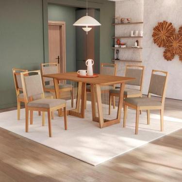 Imagem de Conjunto Sala De Jantar Lina Em Madeira Maciça 6 Cadeiras Linho Fendi 